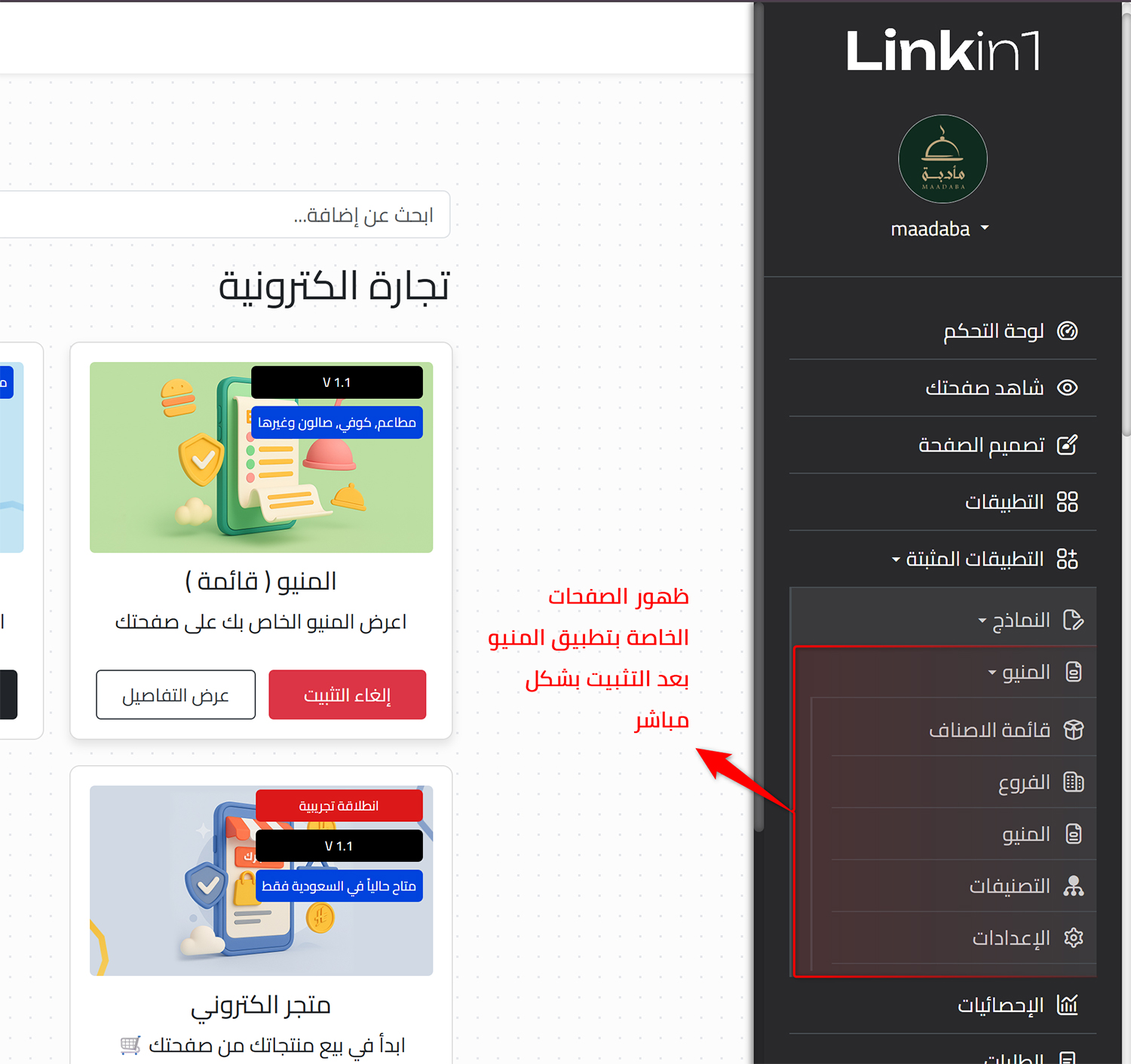 الصفحات بعد التثبيت